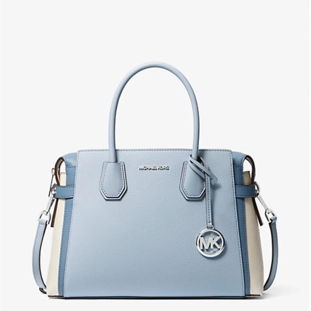 MICHAEL KORS Mercer Md Top Zip Color-Block Belted Satchel Crossbody Purse MK - Picture 8 of 15